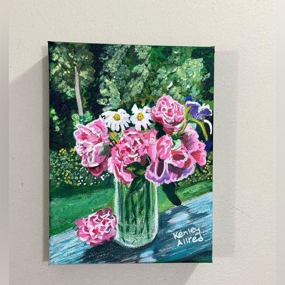 Other - Original Flowers in Vase Floral Acrylic Canvas Painting Size 6”x8 1.5” thick